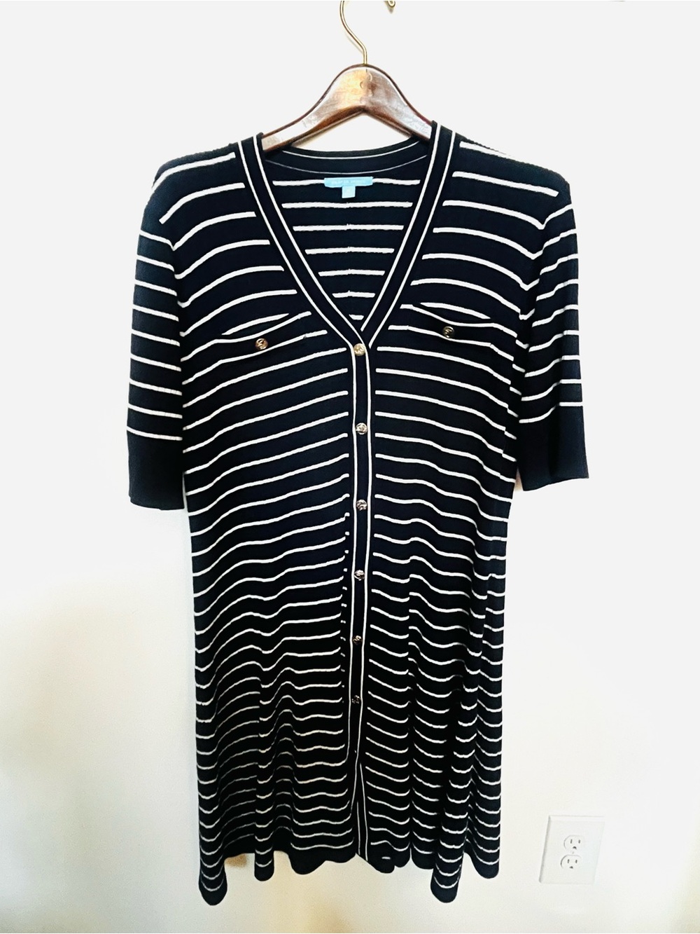 Draper James Navy and White Striped Button-Front Knit Dress